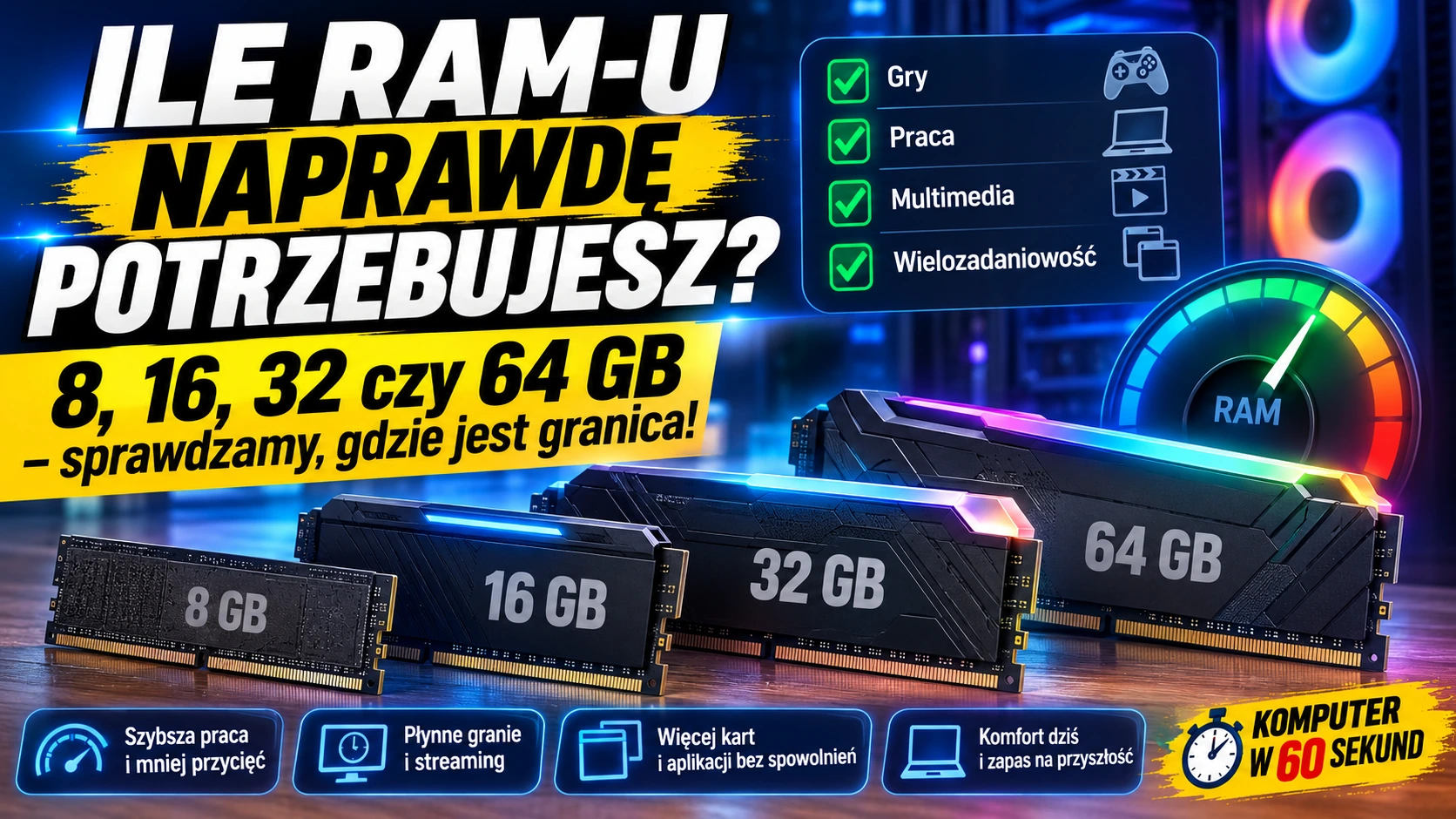 Porównanie 8, 16, 32 i 64 GB pamięci RAM